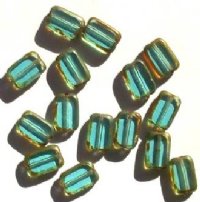 15 12mm Transparent Turquoise w/ Speckled Edges Rectangle Window Beads